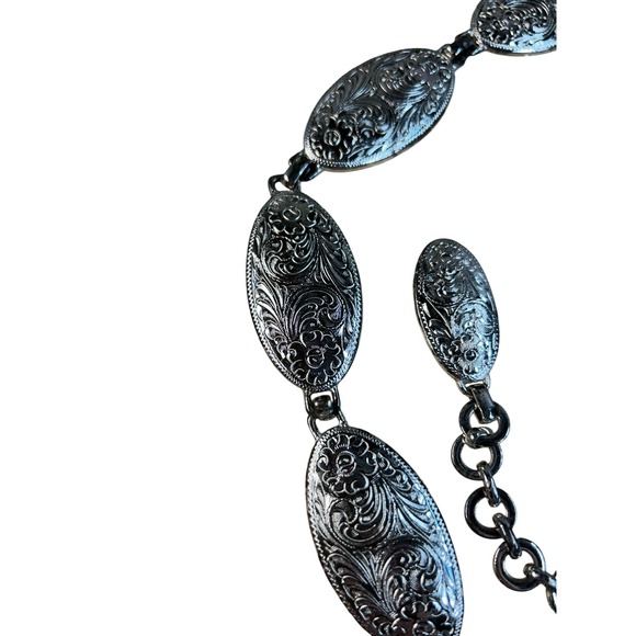 Vintage Western Silver Etched Concho Chain Belt Medium parts only missing parts - Picture 6 of 6